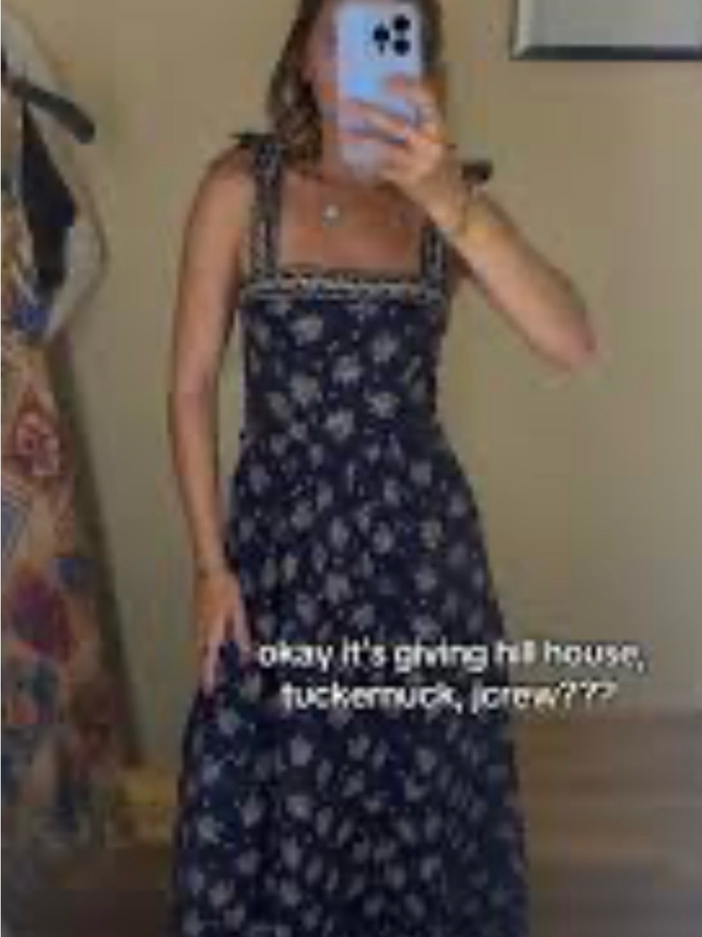 Patrons of Peace Navy Floral smocked Midi Dress with Square Neck XS